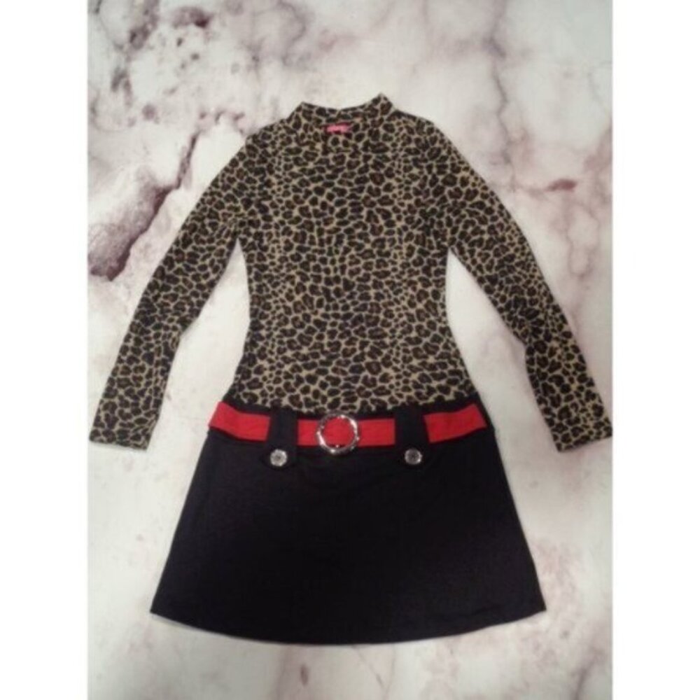 NWOT Pinky girls youth medium 10/12 black/leopard print Boutique dress